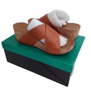 Chocolat Blu Women's Size 7.5 Melissa Cork Platform Wedge Rust Leather - New